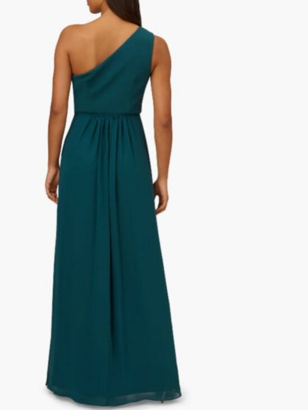 Adrianna Papell Teal One Shoulder Crepe Chiffon Gown (size 6) - Picture 2 of 14